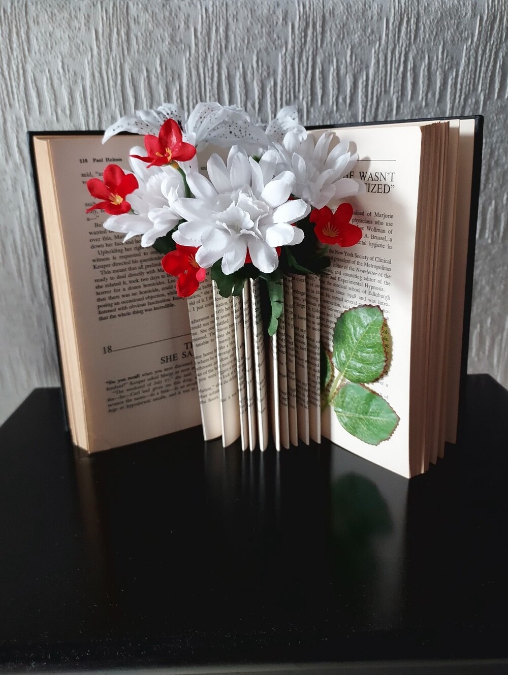 White and Red Floral Book Decor